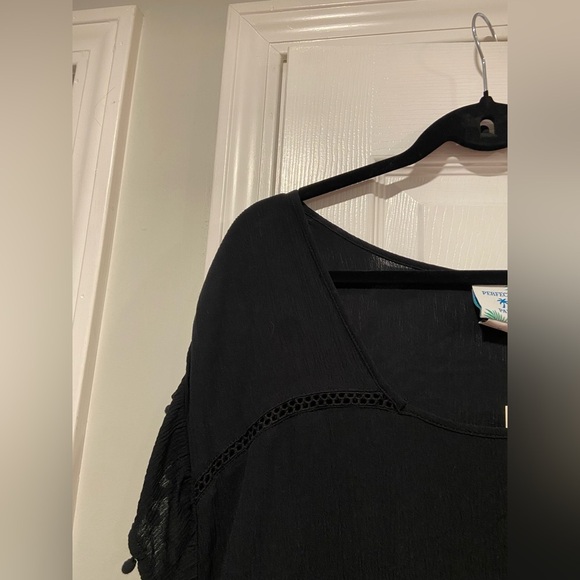 NWT Perfectly Palm Size M Black Flowy Pom Pom Sleeve Pullover Sundress Coverup - Picture 7 of 9